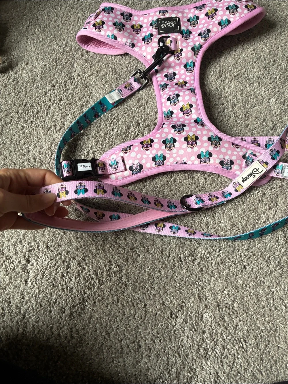 Sassy Wolf Disney Pink Minnie Mouse Dog Harness Teal Accents